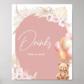 Roze Boho Beer ballon Baby shower Drinken Poster (Voorkant)