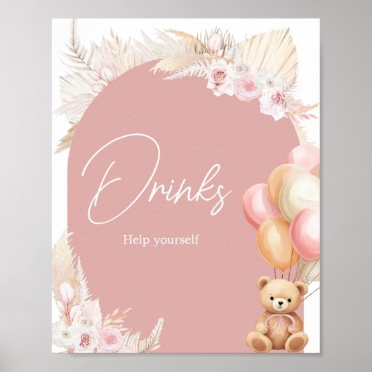 Roze Boho Beer ballon Baby shower Drinken Poster (Voorkant)