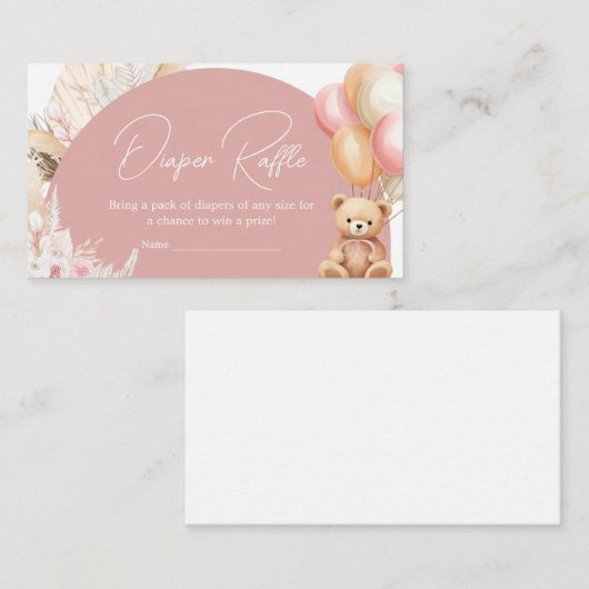 Roze Boho Beer ballon Baby shower luier Raffle Informatiekaartje (Voorkant / Achterkant)