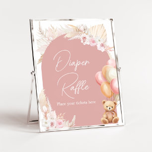 Roze Boho Beer ballon Baby shower luier Raffle Poster