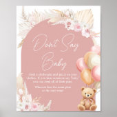 Roze Boho Beer ballon Baby shower zeg niet Baby Poster (Voorkant)