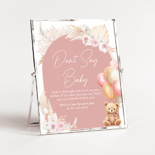 Roze Boho Beer ballon Baby shower zeg niet Baby Poster