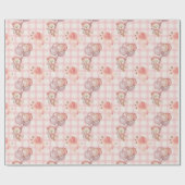 Roze Boho Beer ballonnen Gingham Floral Cadeaupapier (Vlak)