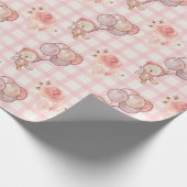 Roze Boho Beer ballonnen Gingham Floral Cadeaupapier (Hoek)