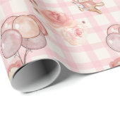 Roze Boho Beer ballonnen Gingham Floral Cadeaupapier (Rol Hoek)
