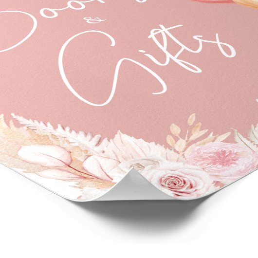 Roze Boho Beer Balloon Baby shower Boeken en gesch Poster (Hoek)