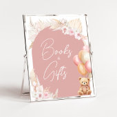 Roze Boho Beer Balloon Baby shower Boeken en gesch Poster