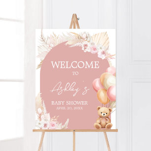 Roze Boho Beer Balloon Baby shower Welkom Poster