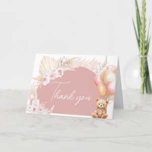Roze Boho Beren ballon Baby shower Bedankkaart