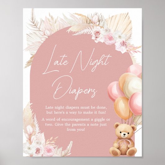 Roze Boho Beren ballon Late Night Luiers Poster (Voorkant)