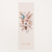 Roze Boho Bloem & Veren Elegant Yogamat (Voorkant)