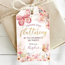 Roze Boho Bloem Vlinder Baby Shower Cadeaulabel