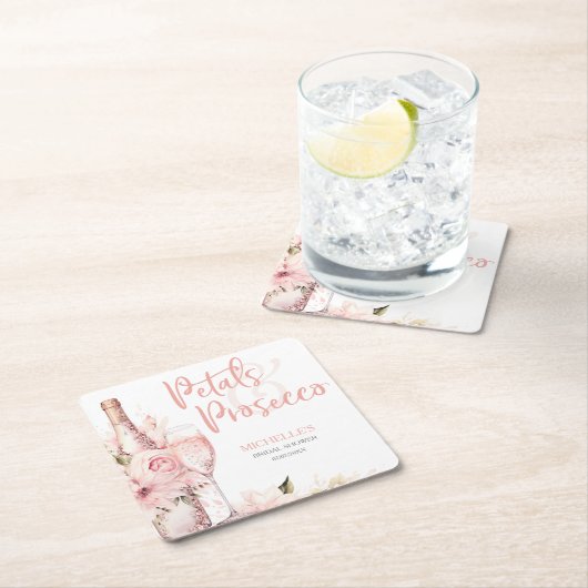 Roze Boho Bloemblaadjes en Prosecco Bloemen Kartonnen Onderzetters (Insitu)