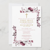 Roze Boho Bloemen Botanische Eerste Heilige Commun Save The Date (Voorkant)