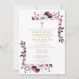 Roze Boho Bloemen Botanische Eerste Heilige Commun Save The Date