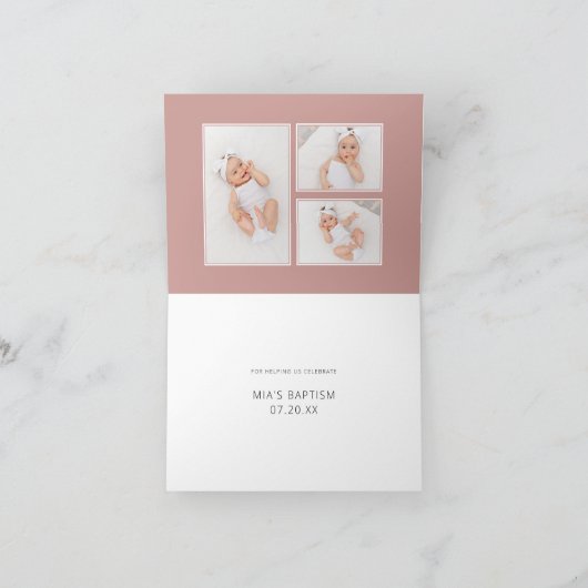 Roze Boho Bloemen Doop Gevouwen Dank u kaart (Binnen)