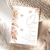 Roze Boho Bloemen en Vlinders 1e verjaardag Kaart