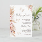 Roze Boho Bloemen en Vlinders Baby shower Kaart (Staand voorkant)