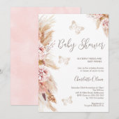 Roze Boho Bloemen en Vlinders Baby shower Kaart (Voorkant / Achterkant)