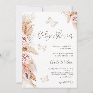 Roze Boho Bloemen en Vlinders Baby shower Kaart