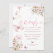 Roze Boho bloemen en vlinders verjaardag Kaart (Voorkant)