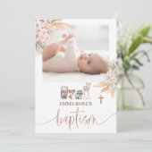 Roze Boho Bloemen Gouden Kalligrafie Doop Kaart (Staand voorkant)