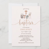 Roze Boho Bloemen Gouden Kalligrafie Doop Kaart (Achterkant)