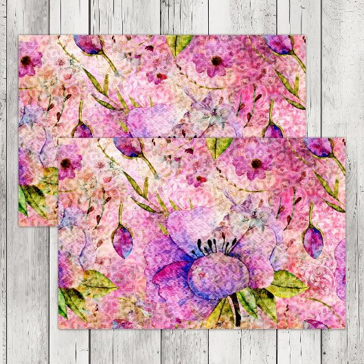 ROZE BOHO BLOEMEN GRUNGE DECOUPAGE TISSUEPAPIER