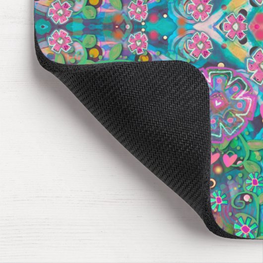 Roze Boho Bloemen Hart Patroon Vrolijk  Muismat (Hoek)