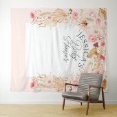 roze Boho bloemen Pampas baby girl shower achtergr Wandkleed (In Situ (horizontaal))
