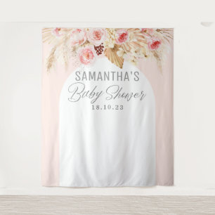 roze Boho bloemen Pampas babymeisje shower achterg Wandkleed