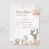 Roze Boho Bloemen Pampas Cactus Huwelijk RSVP Kaartje (Voorkant)