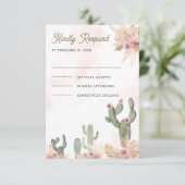 Roze Boho Bloemen Pampas Cactus Huwelijk RSVP Kaartje (Staand voorkant)