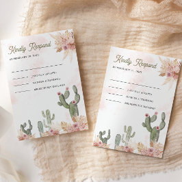 Roze Boho Bloemen Pampas Cactus Huwelijk RSVP Kaartje