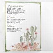 Roze Boho Bloemen Pampas Cactus QR Code Bruiloft Drieluik Uitnodiging (Binnenzijde eerst)