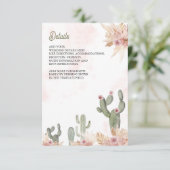 Roze Boho Bloemen Pampas Cactus Wedding Details Informatiekaartje (Staand voorkant)