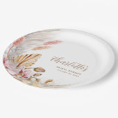 Roze Boho Bloemen Pampas Gras | VRIJGEZELLENFEEST Papieren Bordje (Gekanteld)