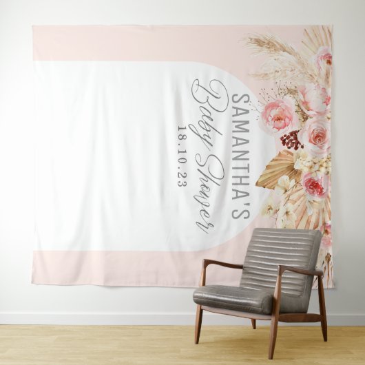 roze Boho Bloemen Pampass Baby Meisje Douche Achte Wandkleed (In Situ (horizontaal))