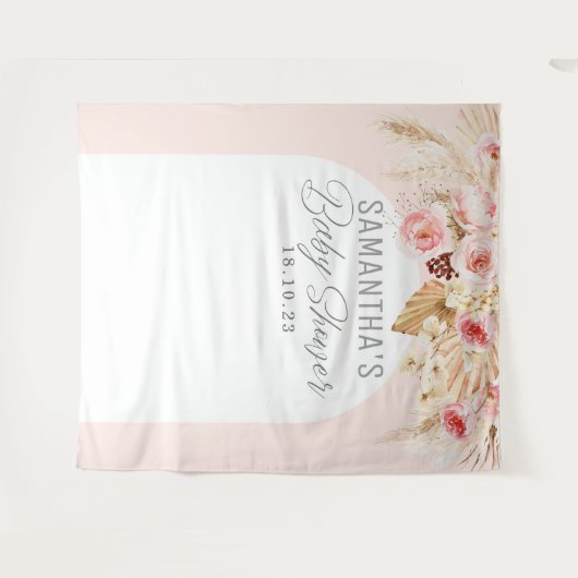 roze Boho Bloemen Pampass Baby Meisje Douche Achte Wandkleed (Voorkant (horizontaal))