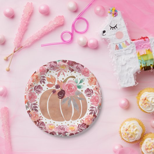 Roze Boho Bloemen Pompoen Bday Douche Papier Bord (Feest)
