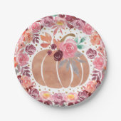Roze Boho Bloemen Pompoen Bday Douche Papier Bord (Voorkant)