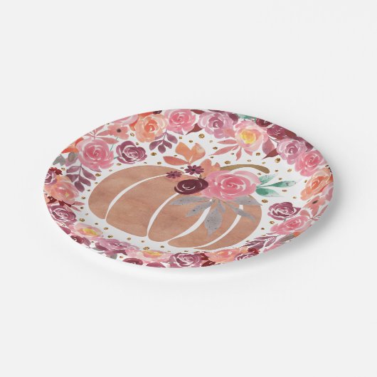 Roze Boho Bloemen Pompoen Bday Douche Papier Bord (Gekanteld)