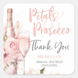 Roze Boho Bloemen Prosecco Bloemige Dank Je Vierkante Sticker