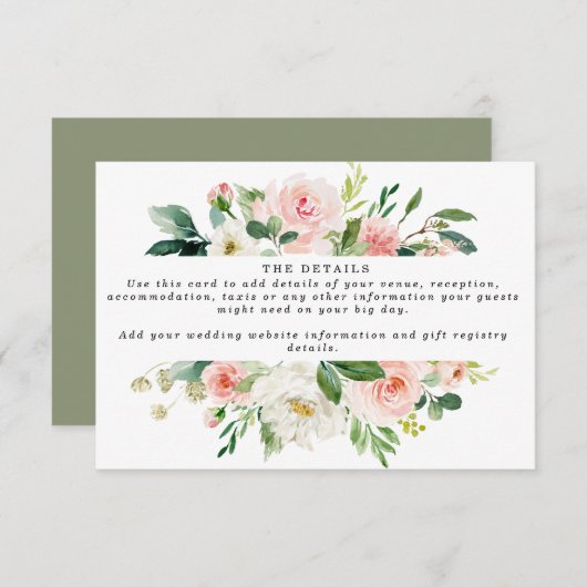 Roze Boho Bloemen Trouwdetails Informatie Informatiekaartje (Voorkant / Achterkant)