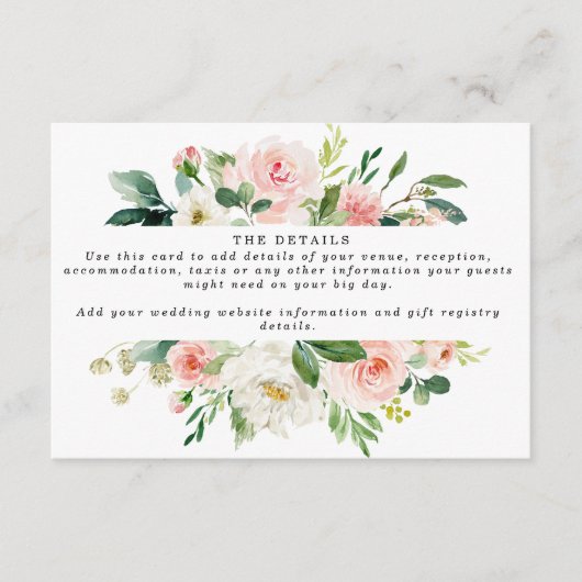 Roze Boho Bloemen Trouwdetails Informatie Informatiekaartje (Voorkant)