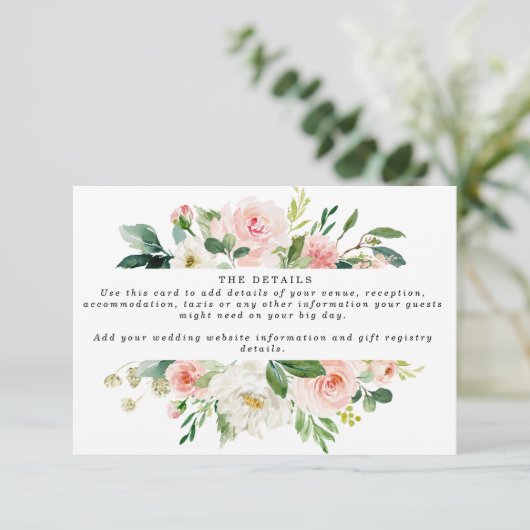 Roze Boho Bloemen Trouwdetails Informatie Informatiekaartje (Staand voorkant)