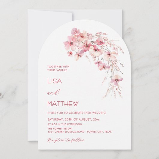 Roze Boho Bloemen Witte Informele Bruiloft Kaart (Voorkant)
