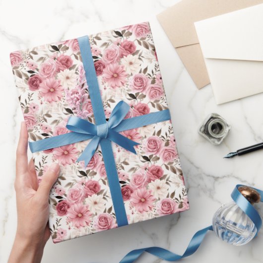 Roze Boho Bloemen Wrapping Papier (Geschenken)