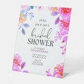 Roze boho bloemenbruids douche uitnodiging reclamebord met voetstuk (Voorkant)