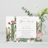 ROZE BOHO-BLOEMENKACTUS-LOOF BRUIDSSHOWER-UITNODIG KAART (Staand voorkant)